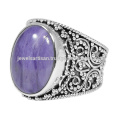 925 Plata de ley Solitario Estilo Vintage Anillo Natural Charoite Gemstone Joyas hechas a mano